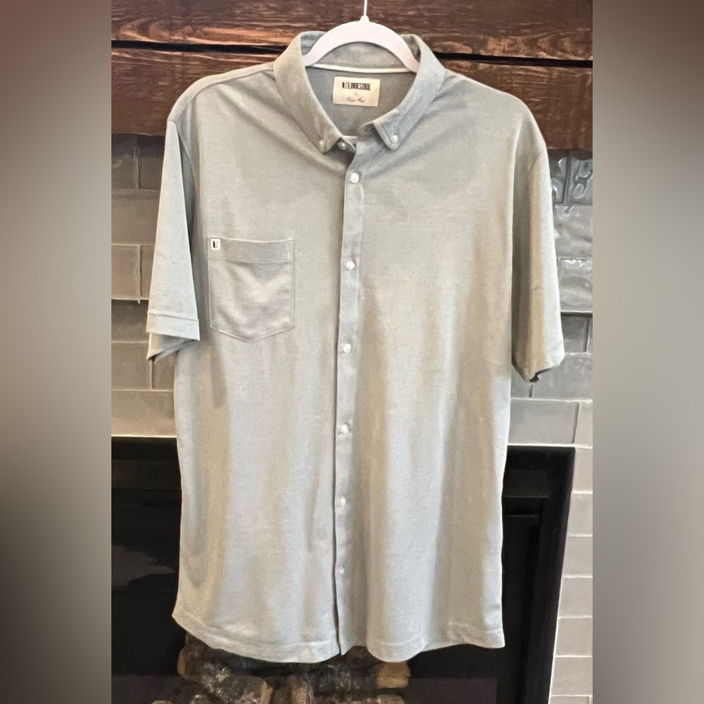 Linksoul Men's Tempus Fugit Button Down Short Sleeve Shirt Sage Large Golf $88